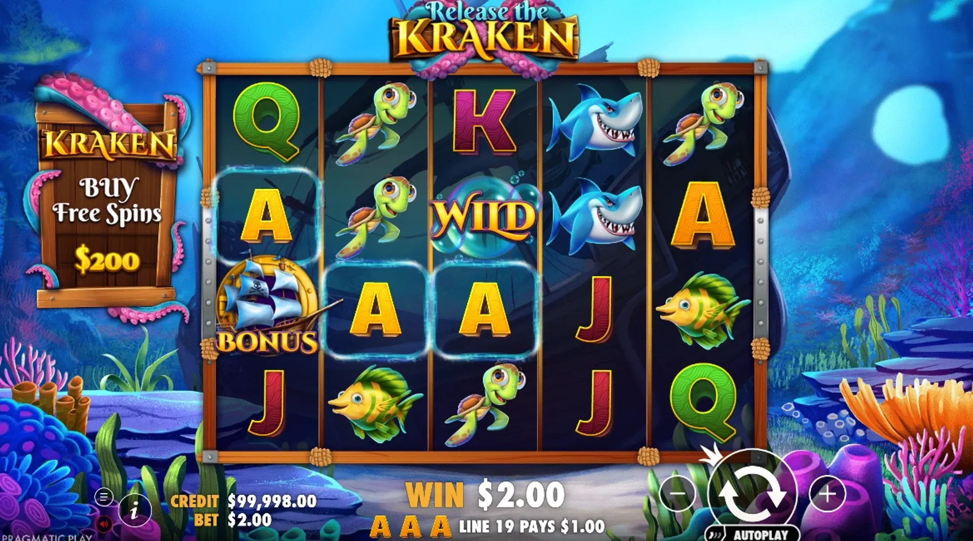 Release the kraken juego base Captura de una partida de la slot Release the Kraken