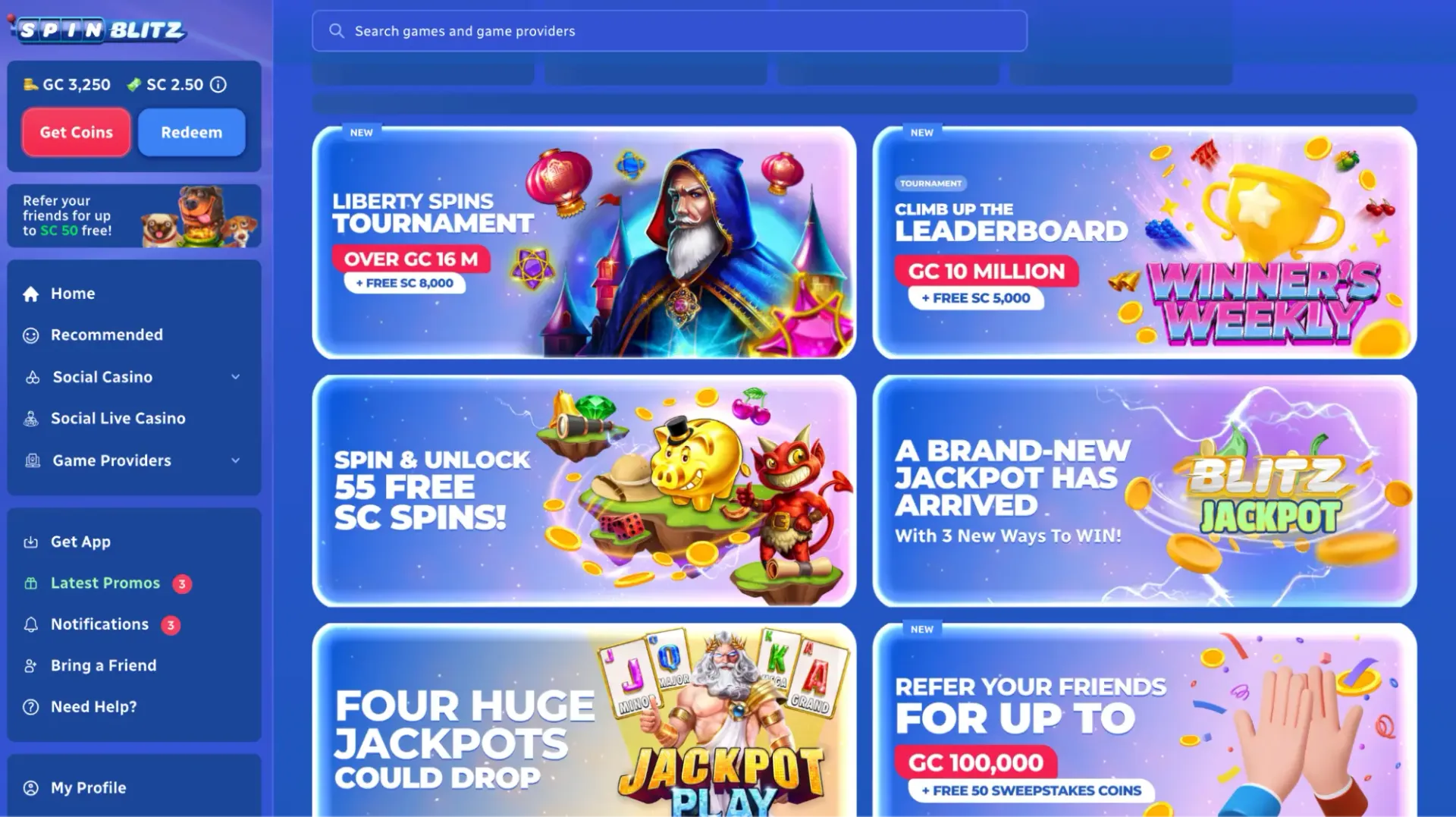 Game selection at Spinblitz