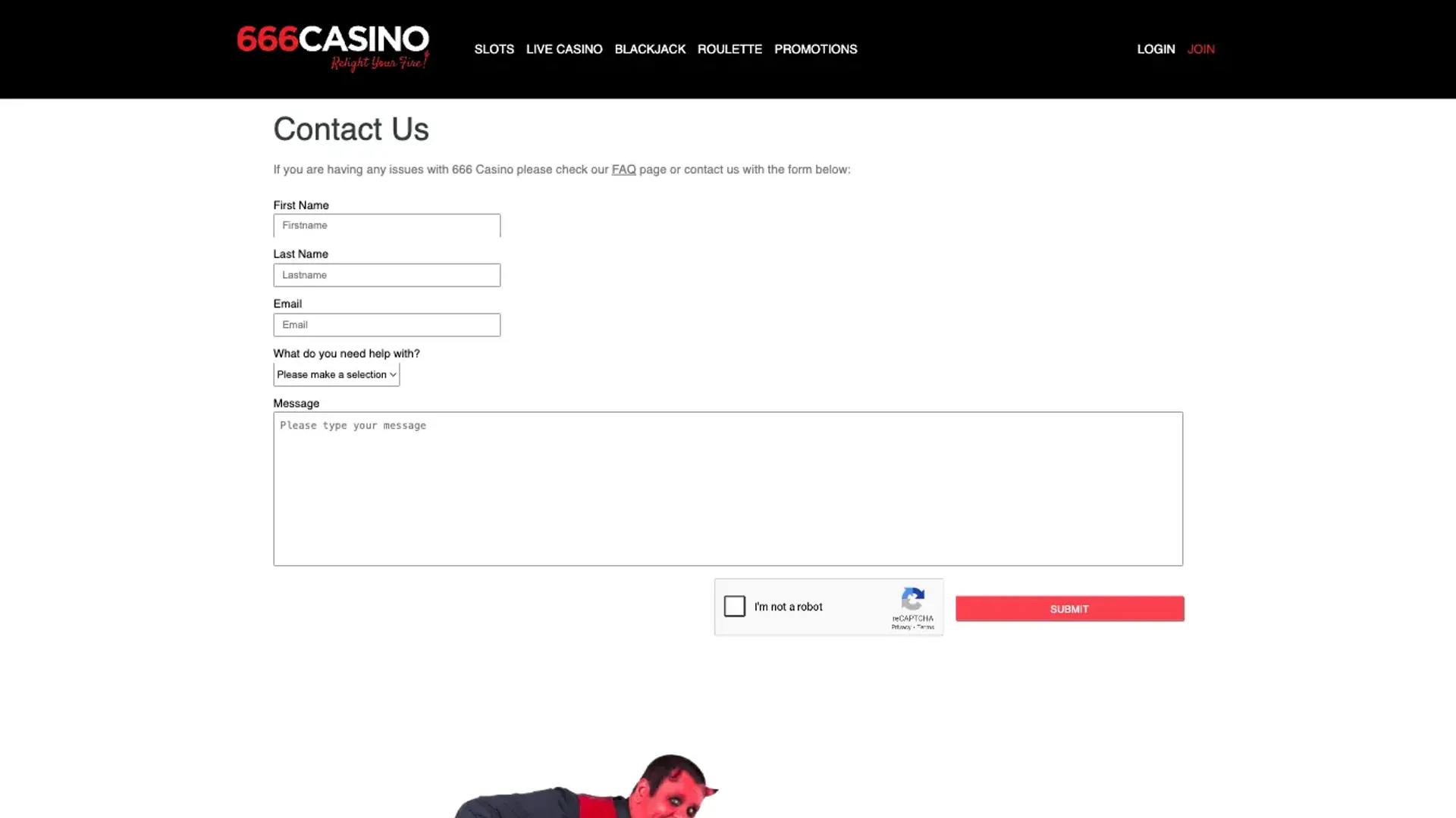 Customer support at 666 casino