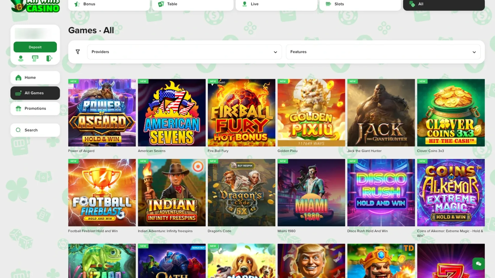 Game selection at AllWins