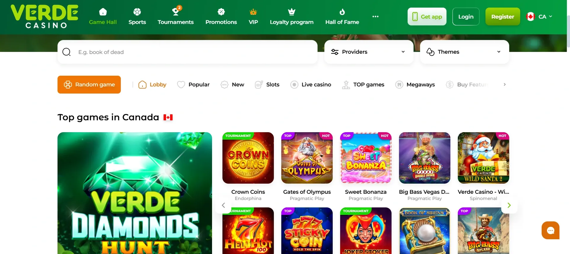 Game selection at Verde casino