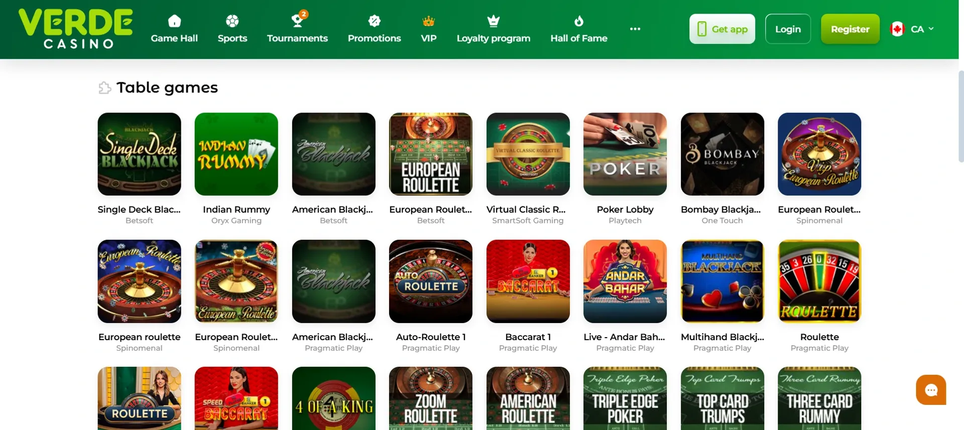 Table games at Verde casino