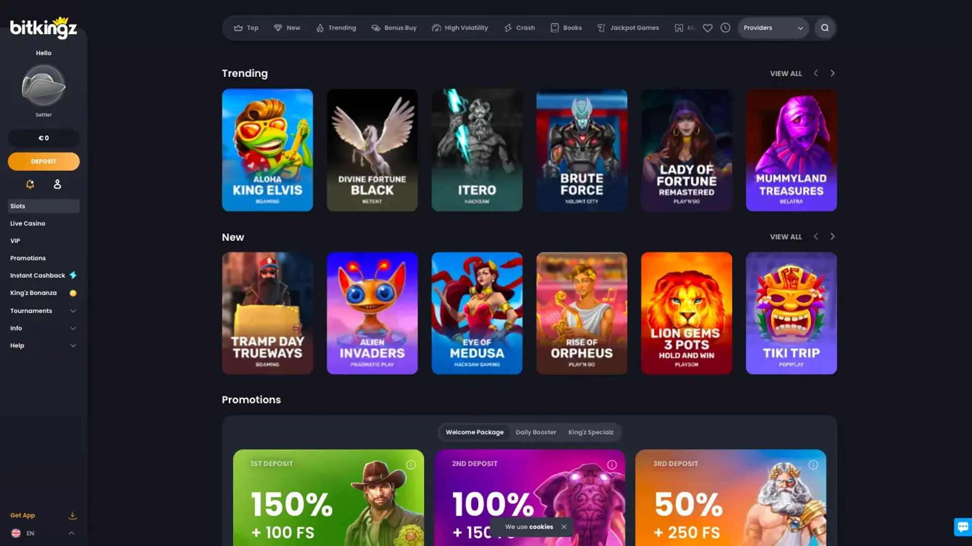 Game selection at Bitkingz