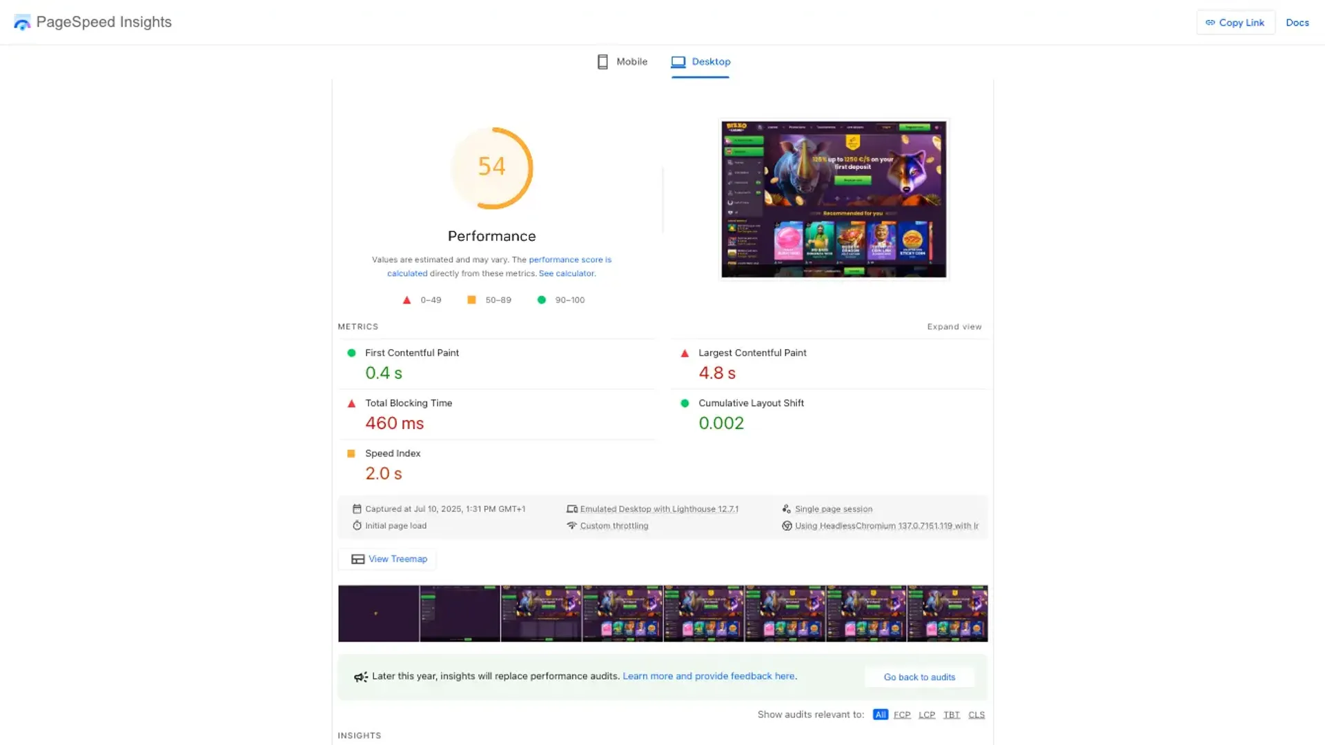 Bizzo Casino Desktop Performance