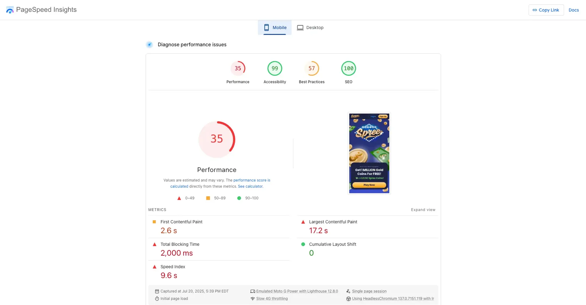 spree casino page speed
