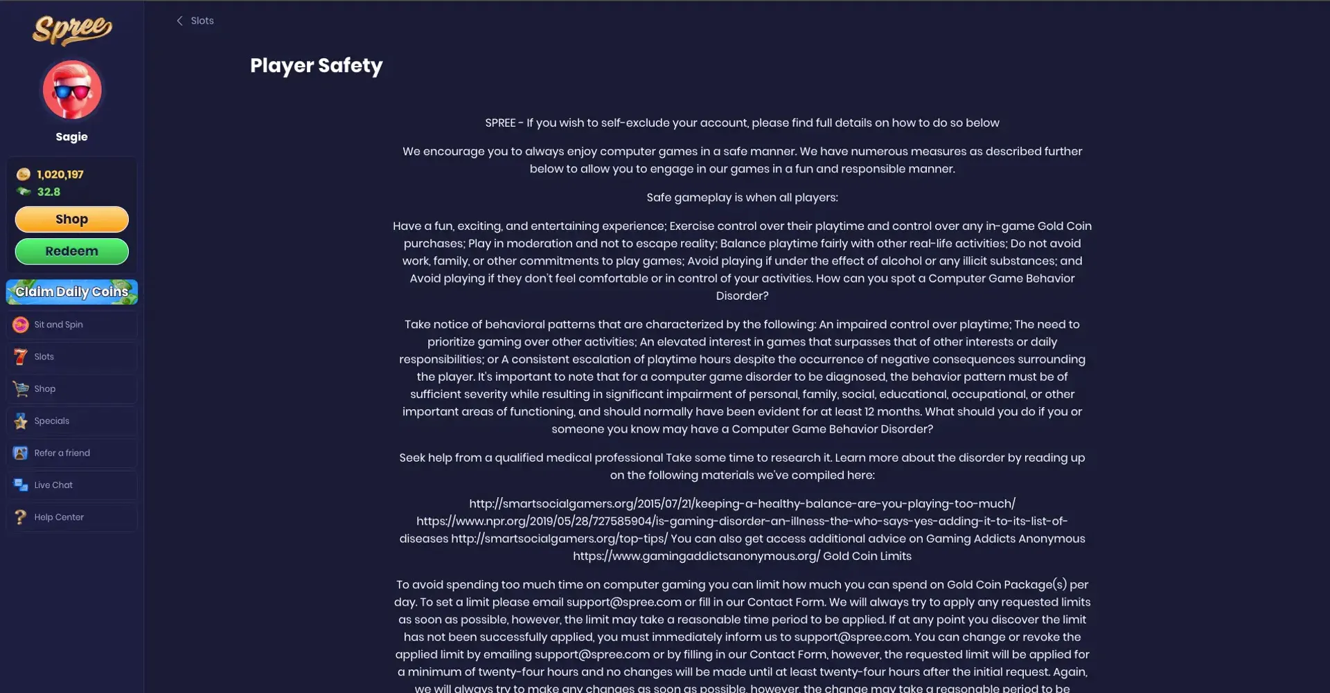 spree casino player safety