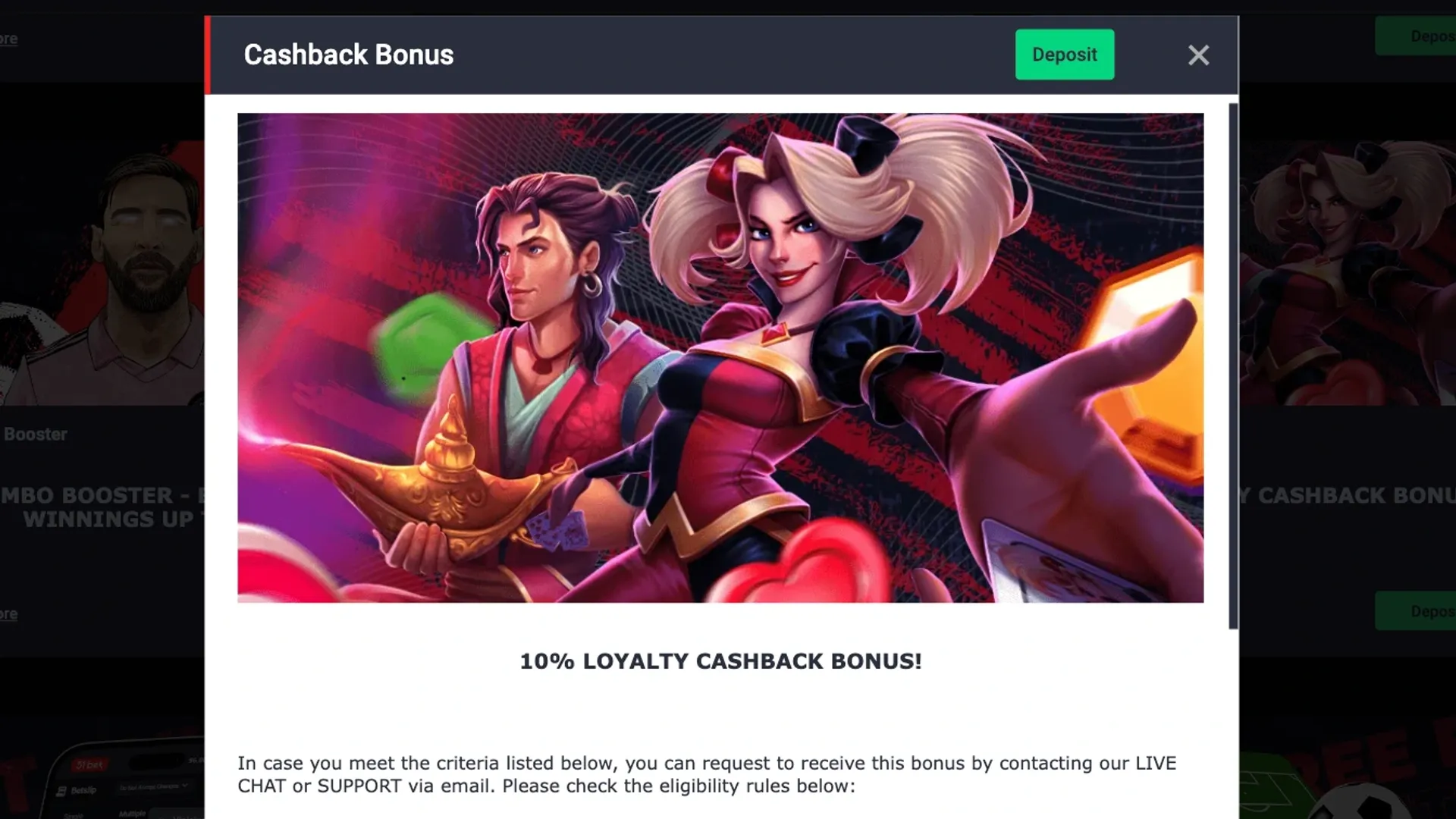 31bet cashback offer