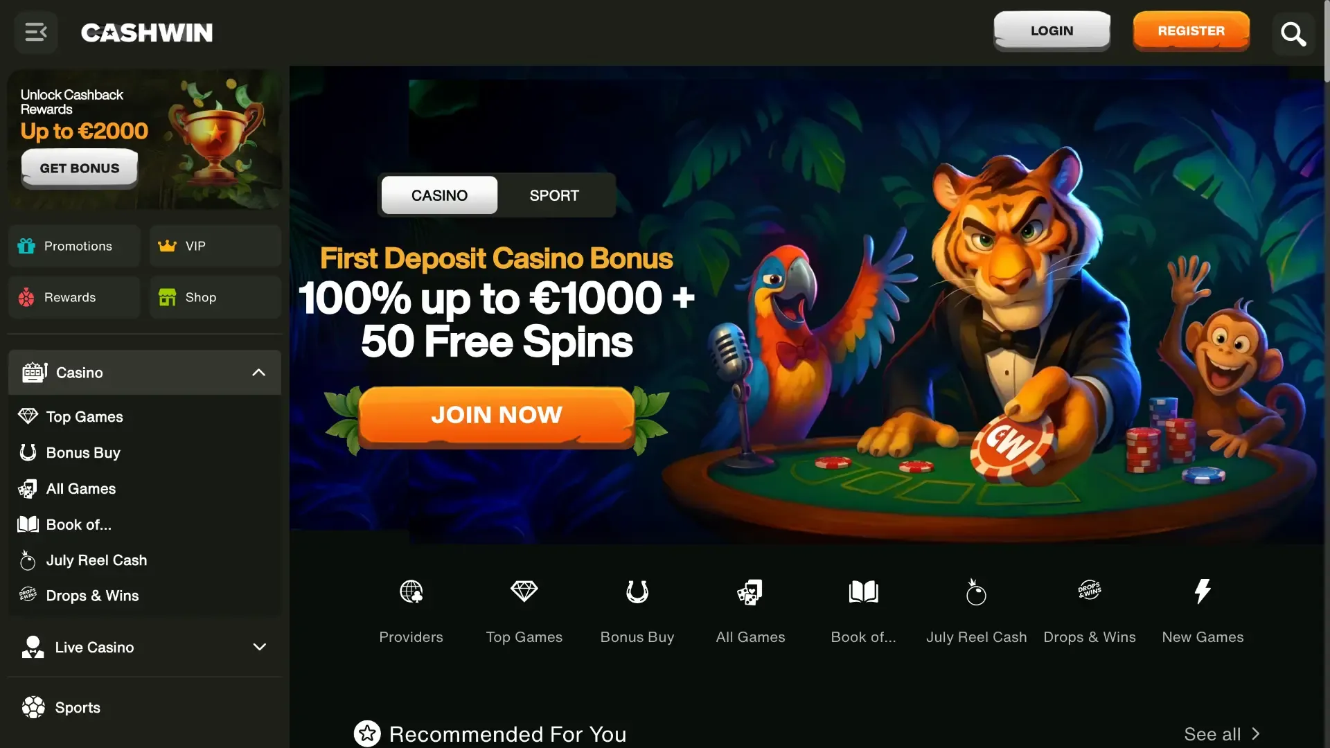 Sign up offer at Cashwin