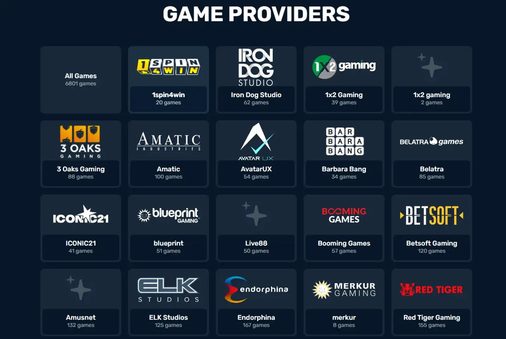 Game providers at Winz