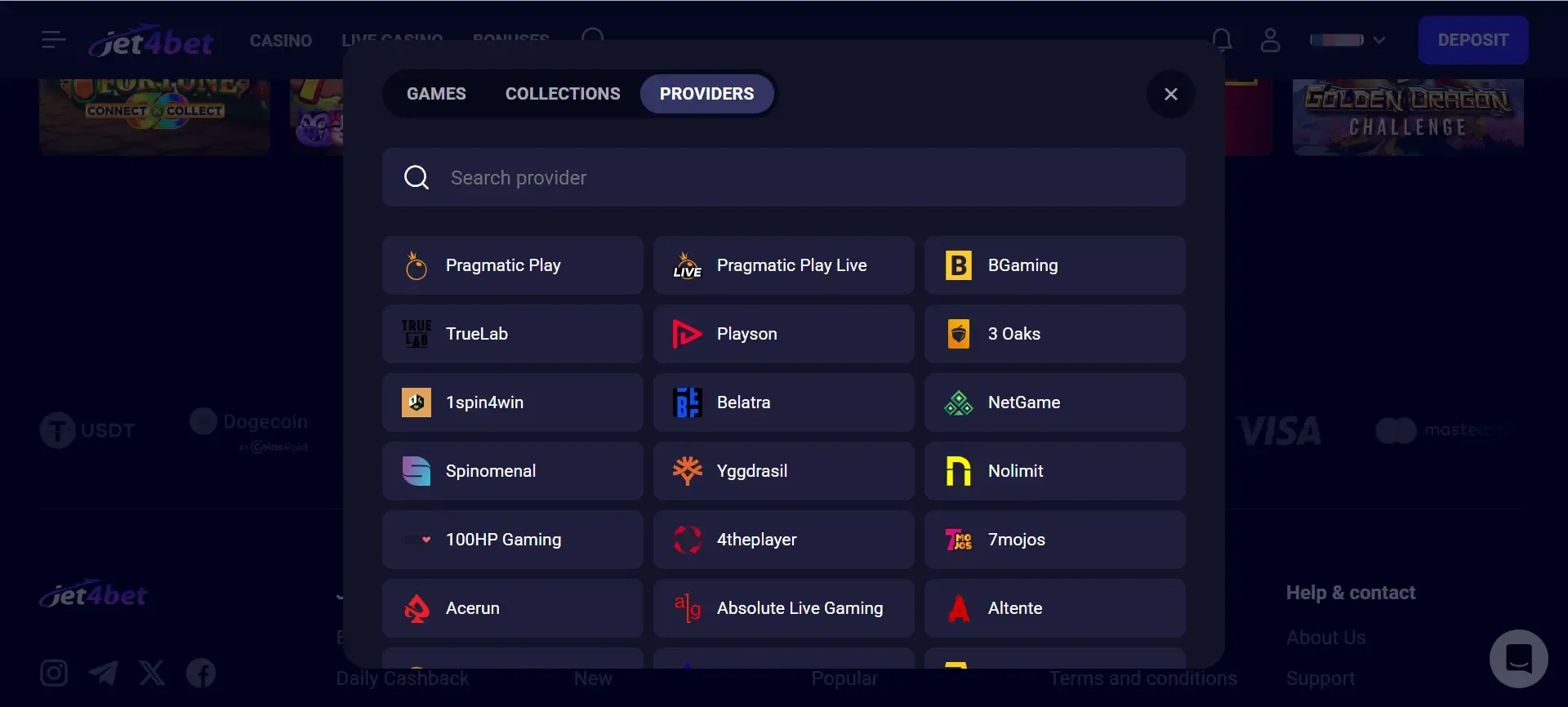 Software providers at Jet4Bet