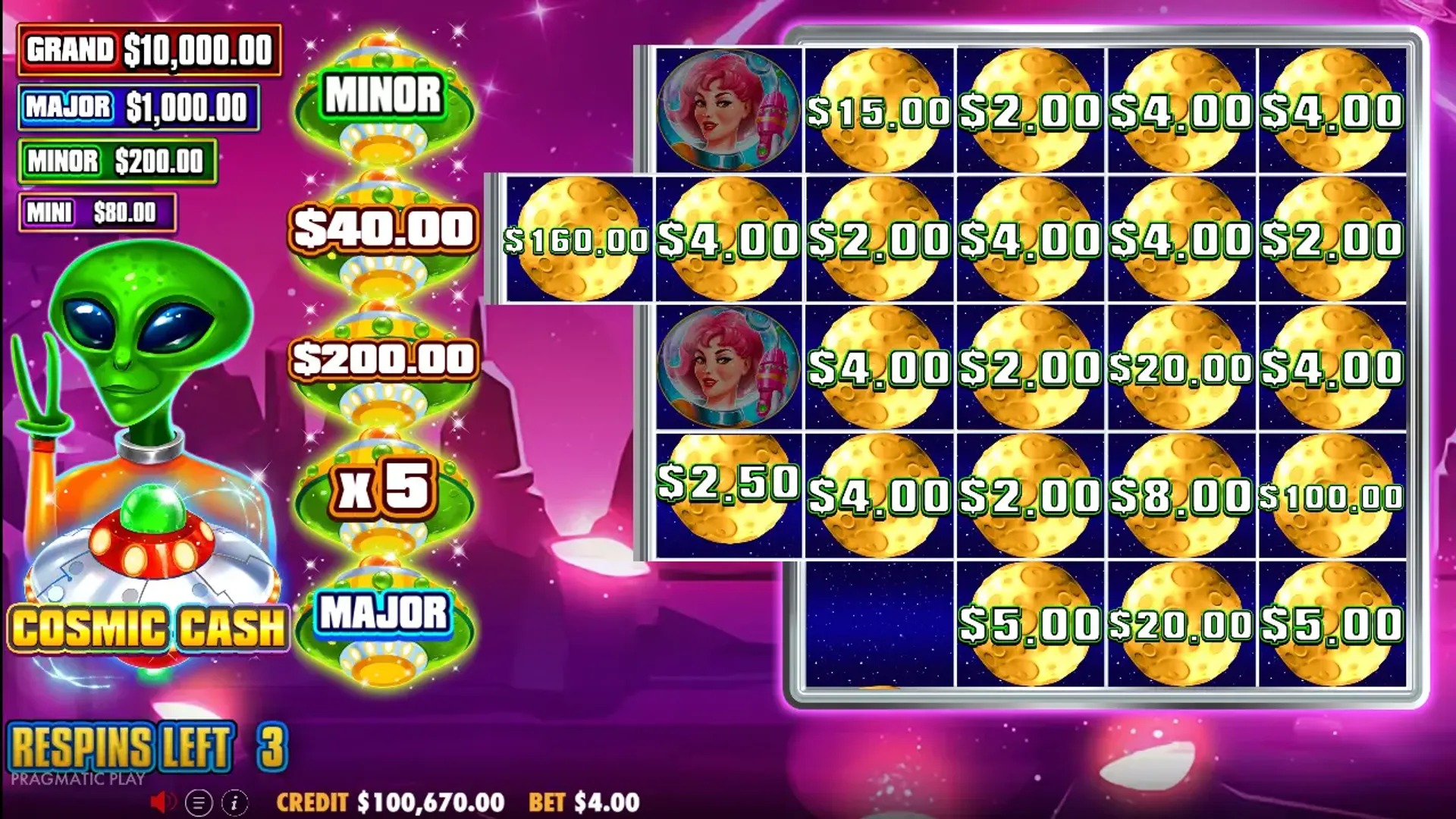Función Cosmic Respins en la slot Cosmic Cash