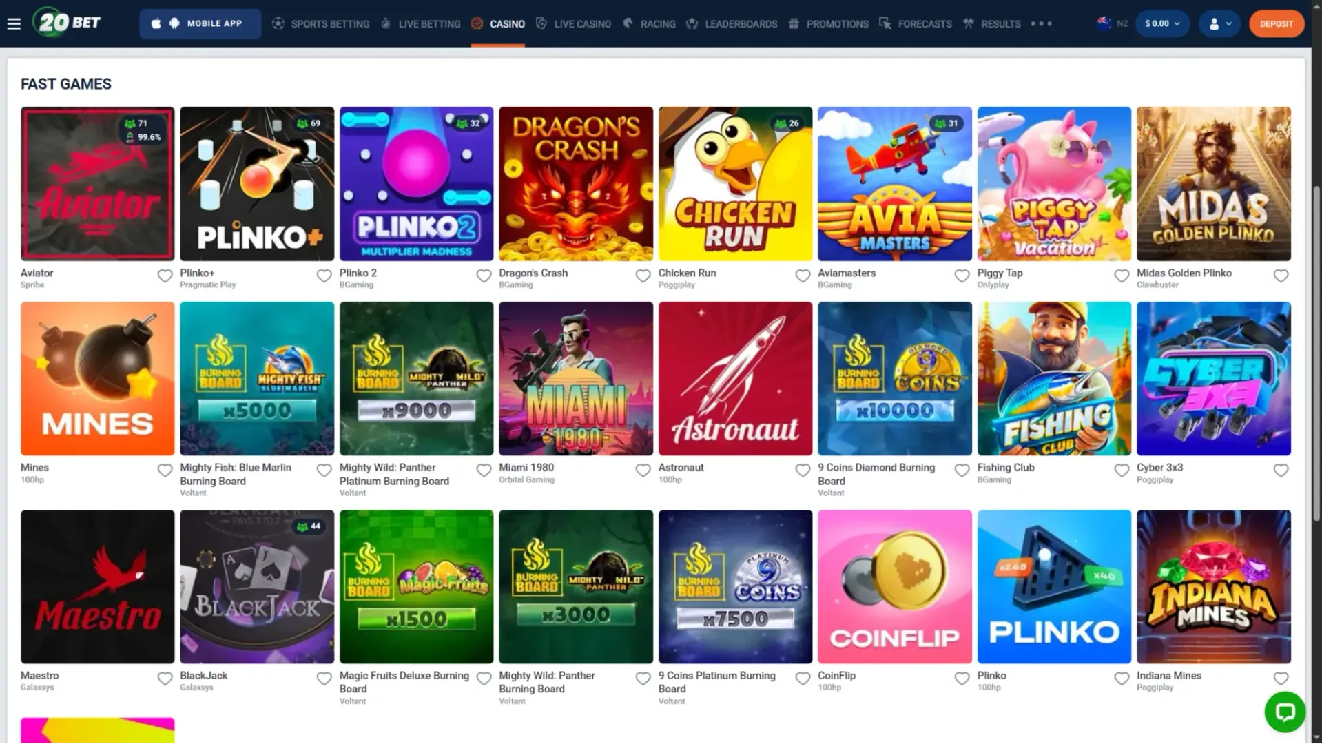 20bet casino fast games