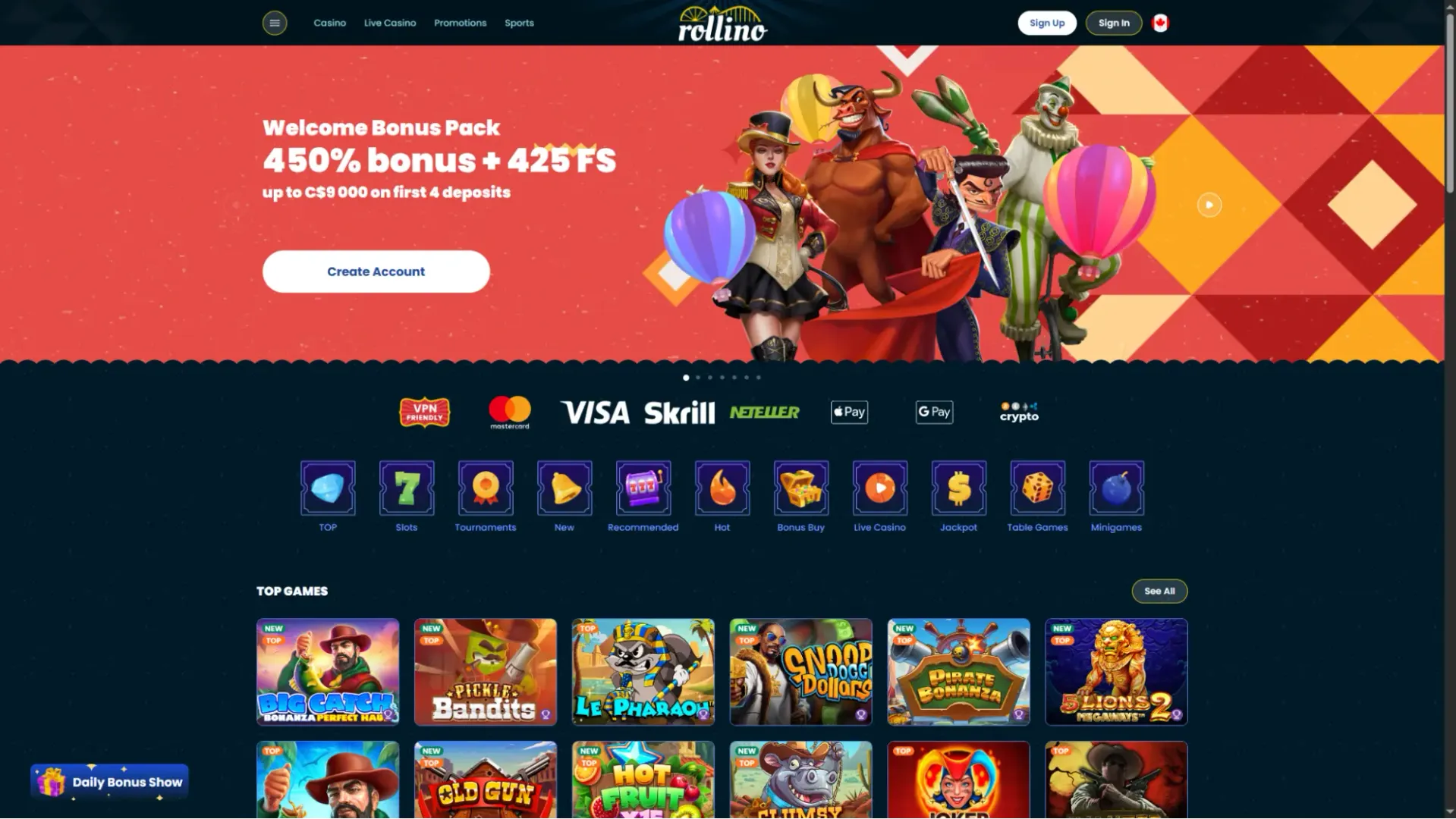 Rollino casino welcome bonus