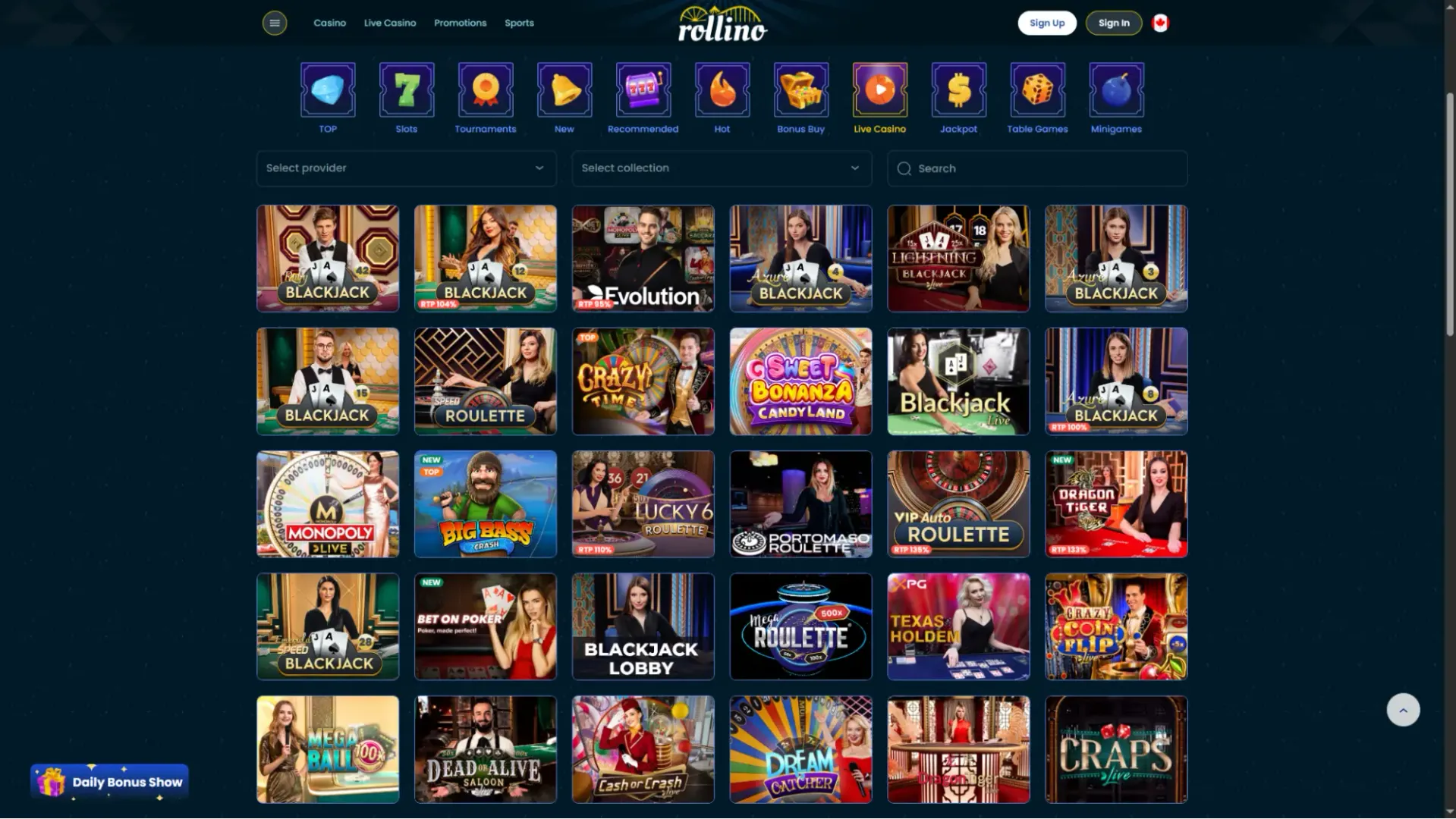 Rollino casino table games