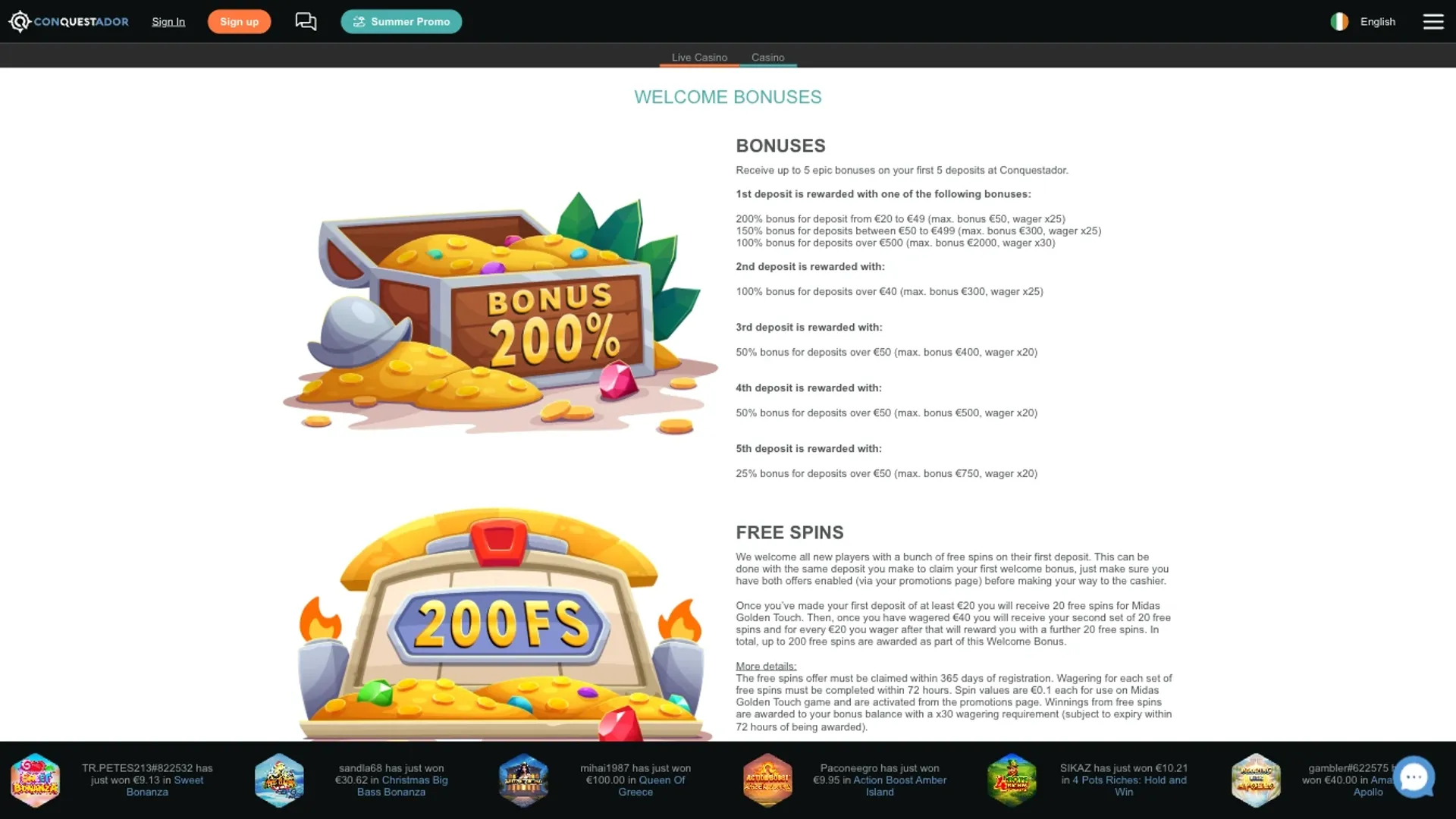 Conquestador sign up offer