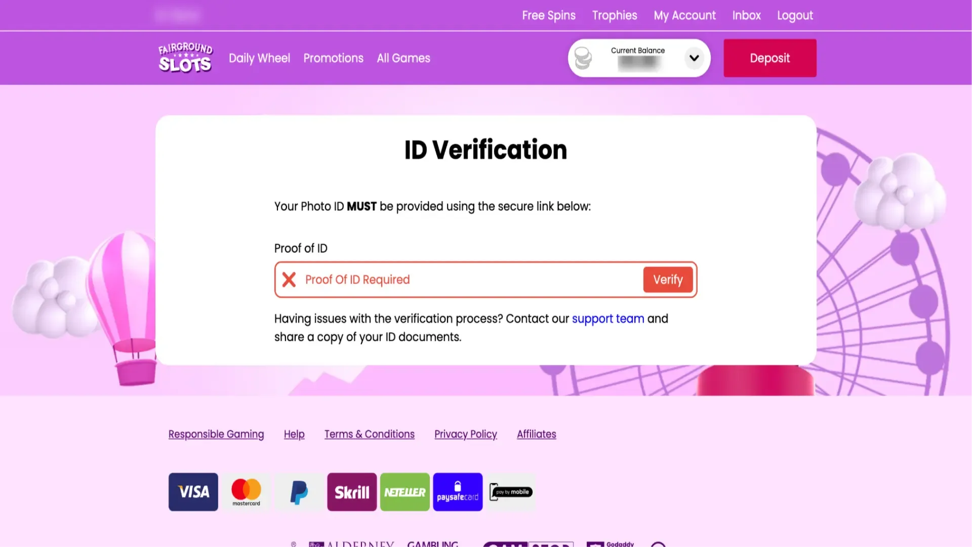 Fairground slots id verification