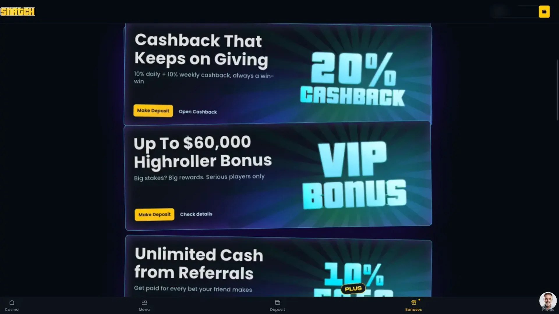 Snatch casino bonuses