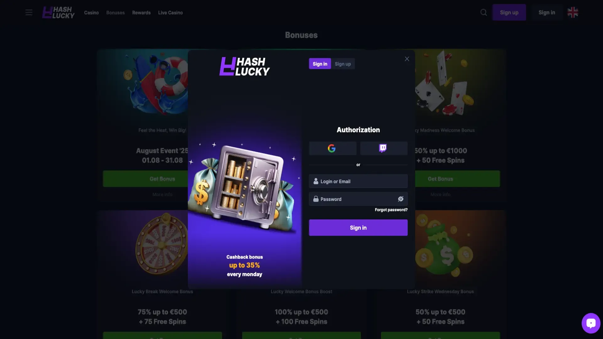 Hashlucky casino sign up