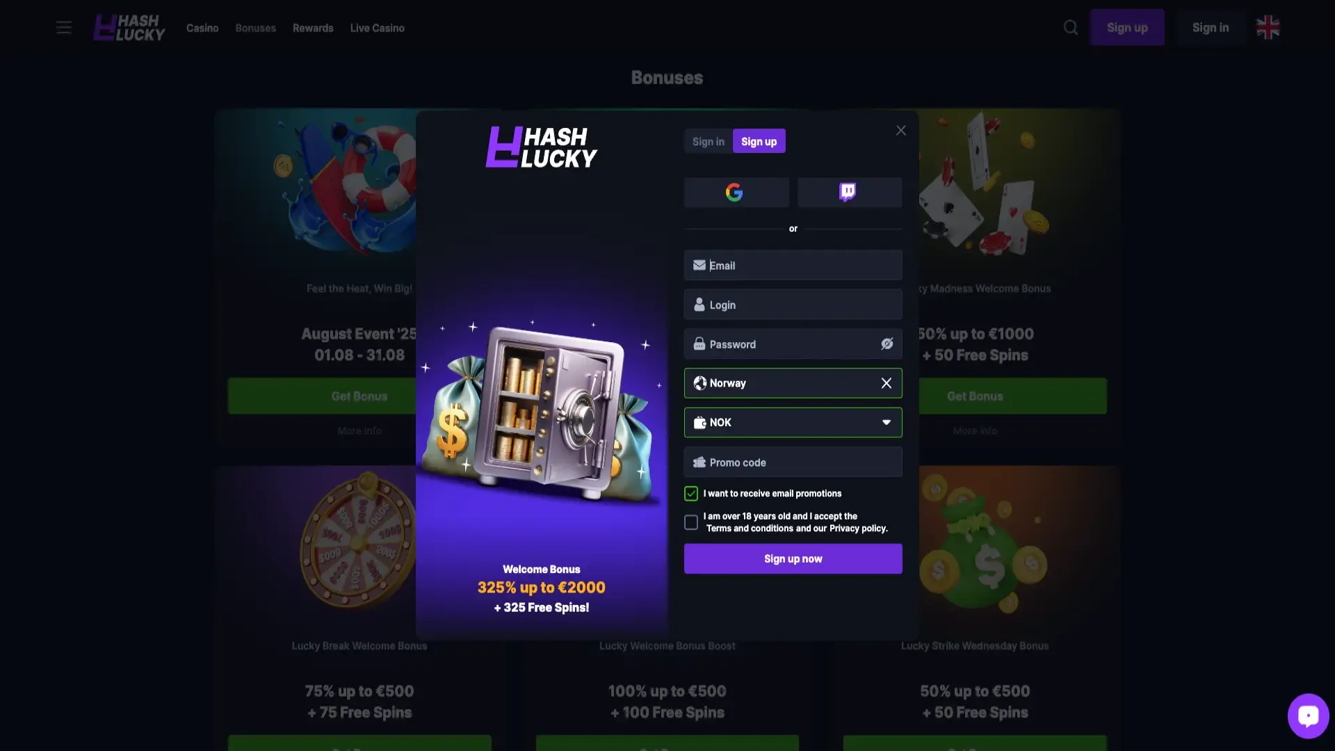 Hushlucky casino sign up steps