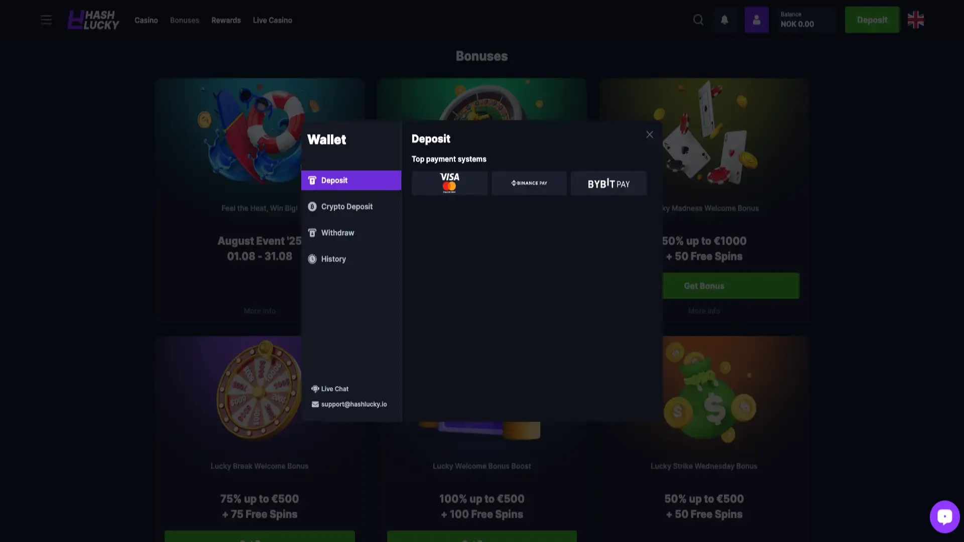 Hushlucky casino deposit method