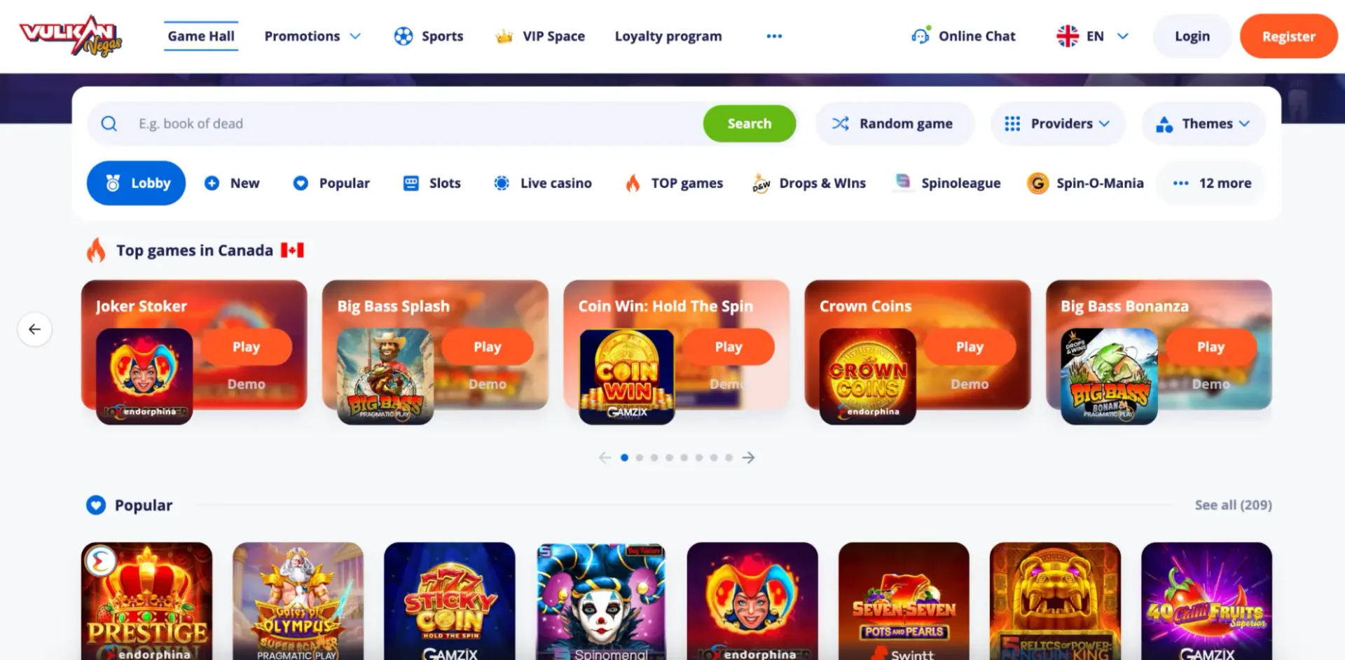 Game selection at Vulkan Vegas