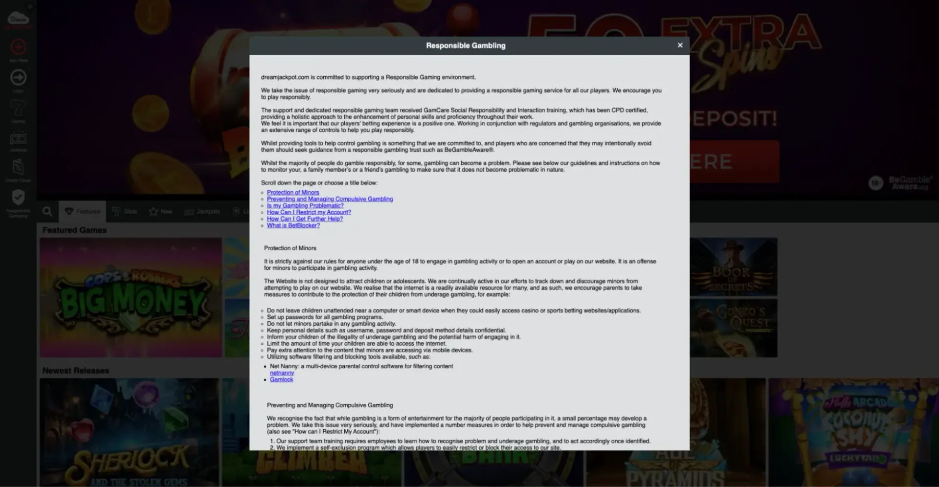 Dream Jackpot responsible gaming