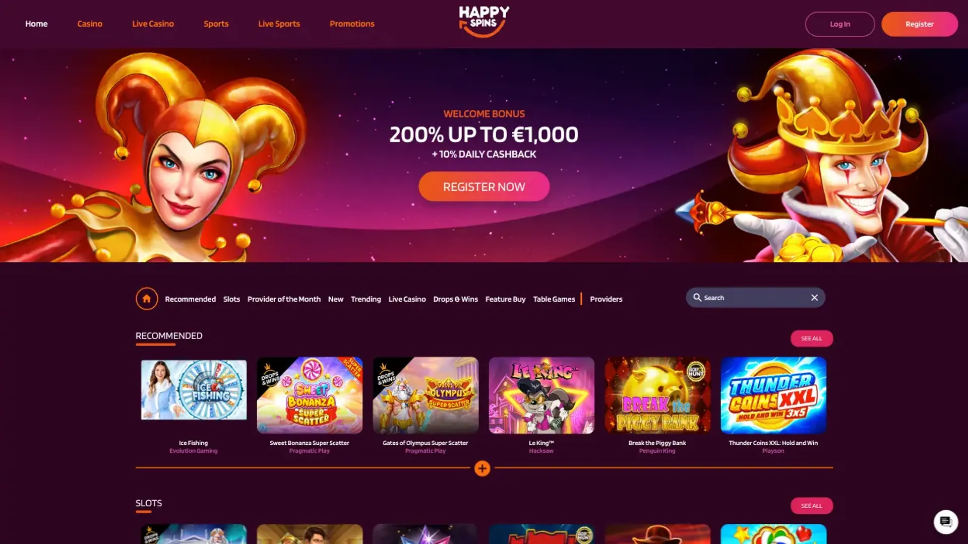 HappySpins homepage