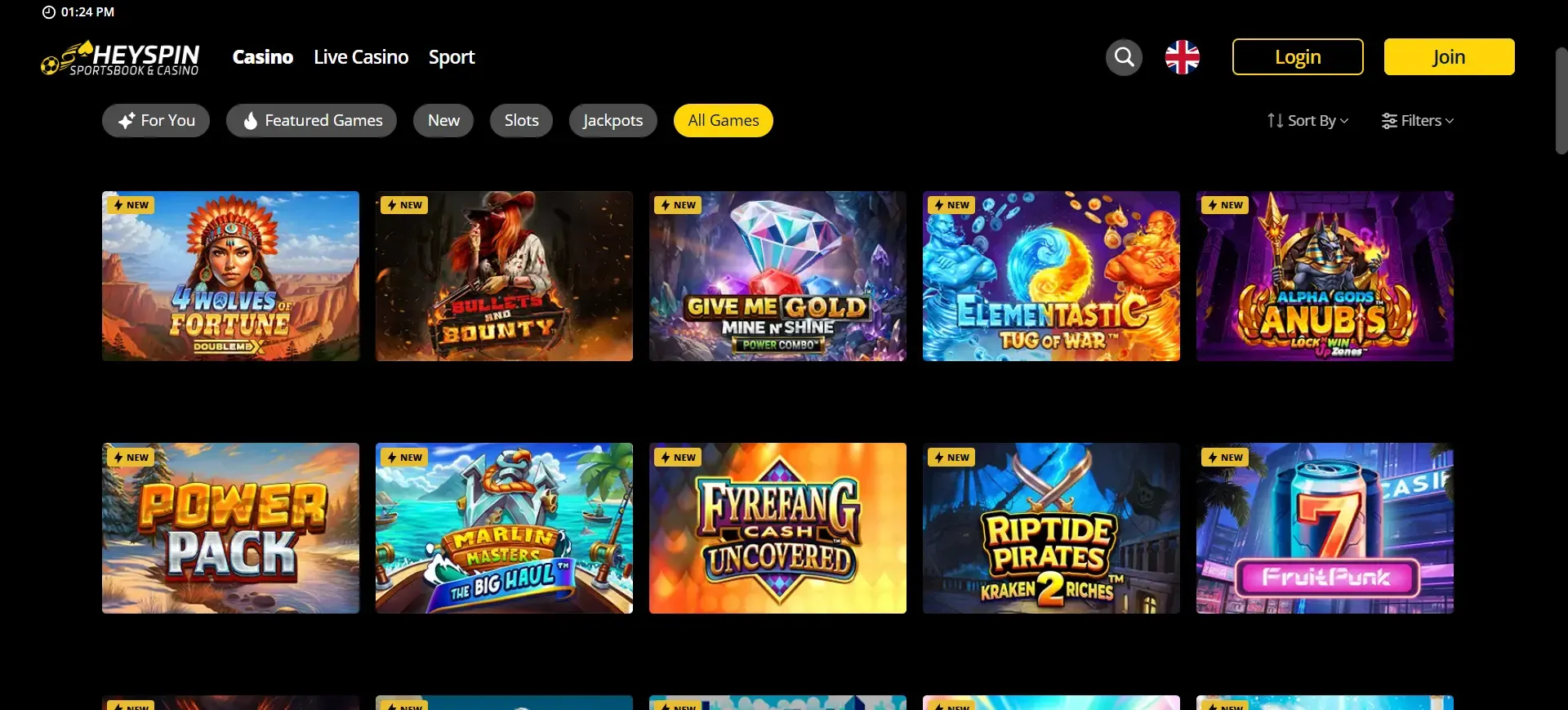 HeySpin casino games
