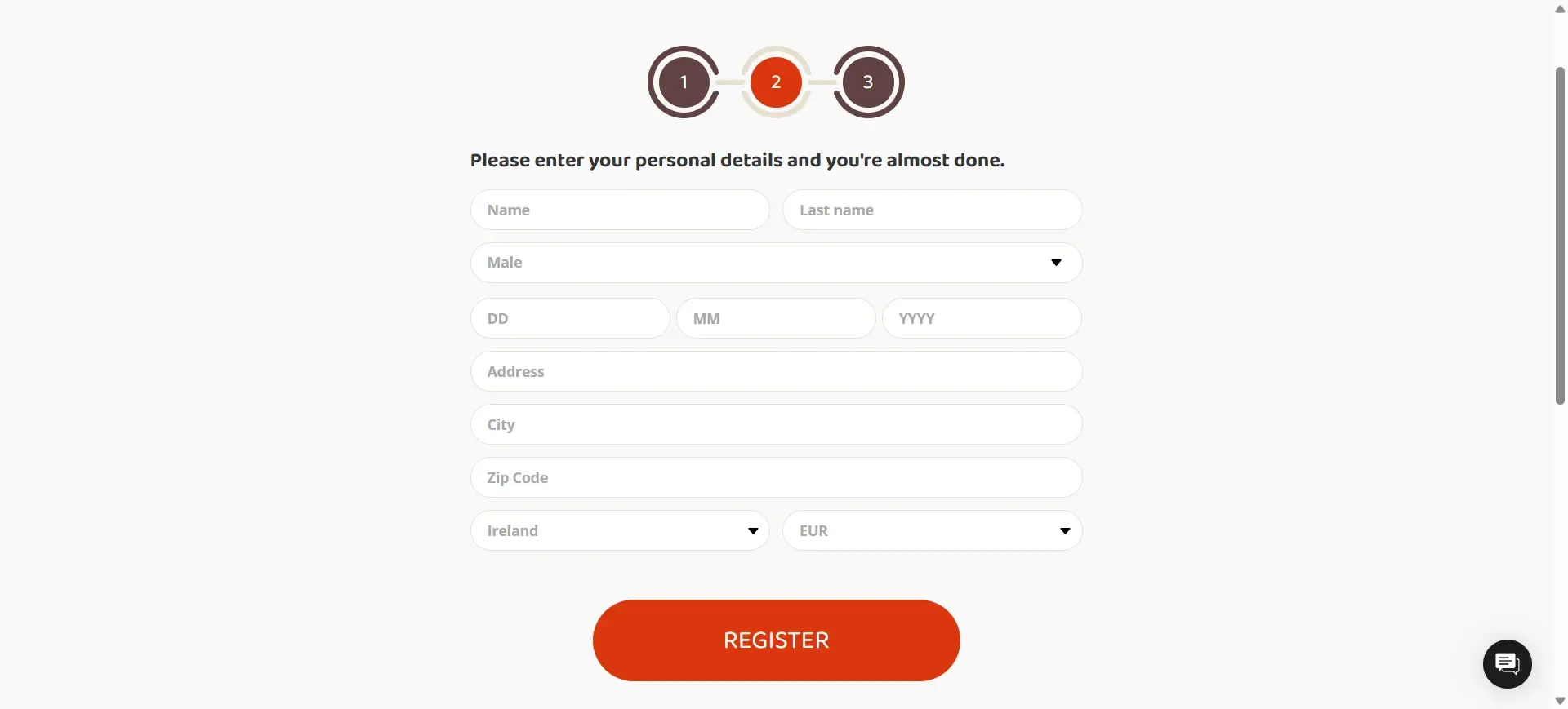 Yaa casino register step 2