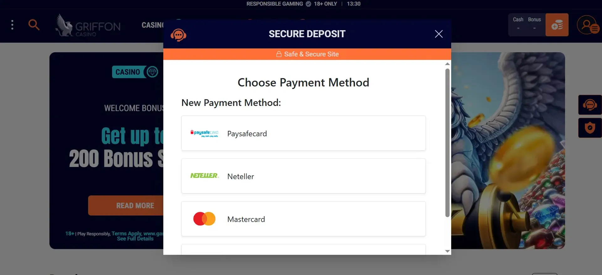 Choose a payment method at Griffon