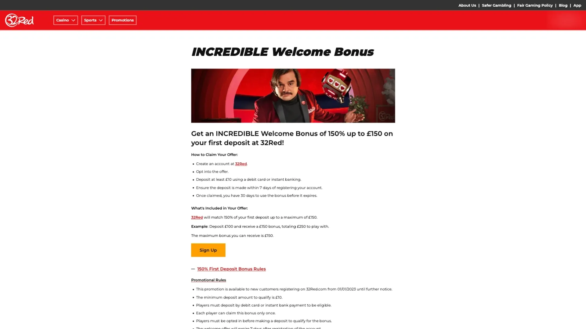 32red Casino sign up offer