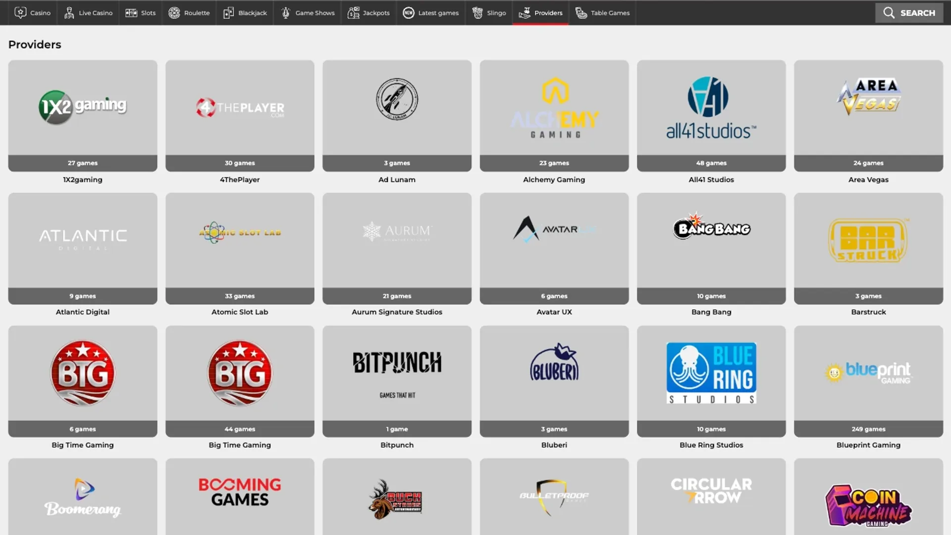 Game providers at 32red