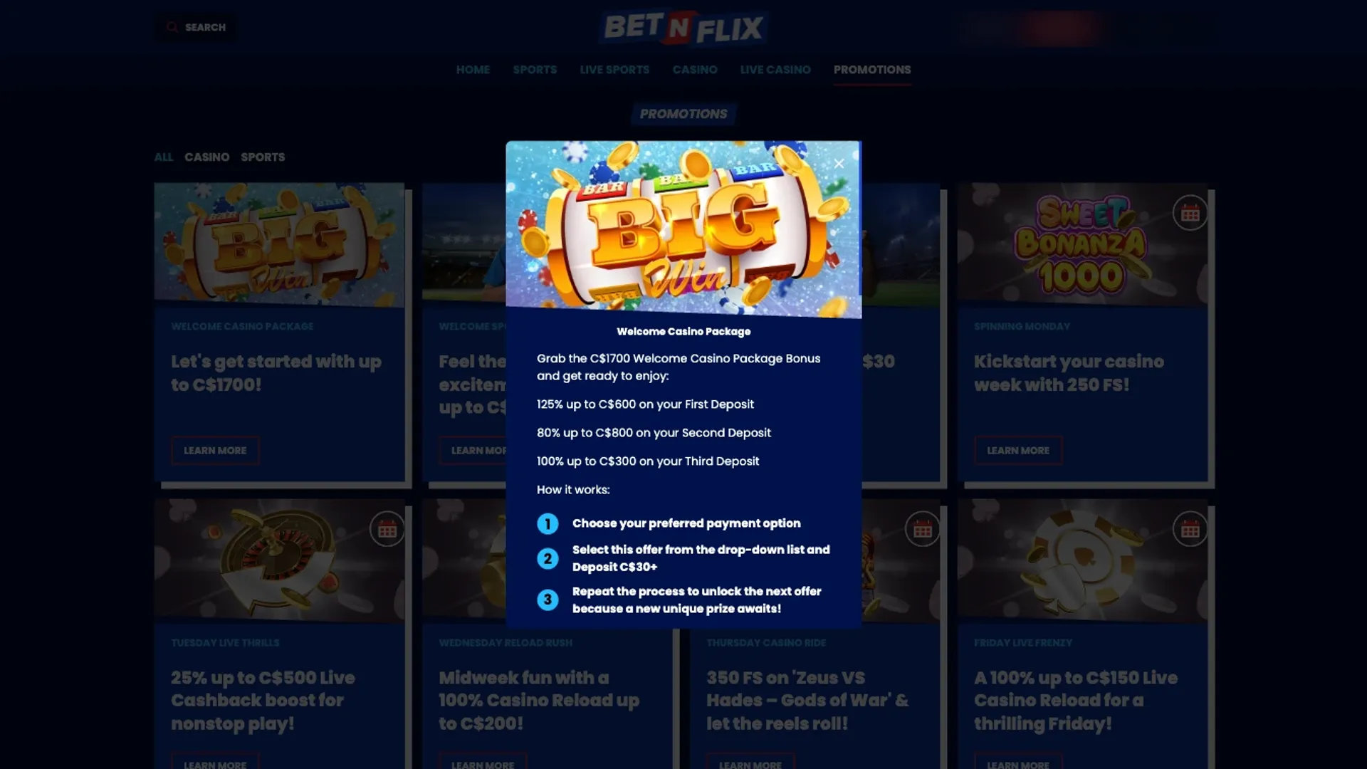 Betnflix Casino Canadian bonus