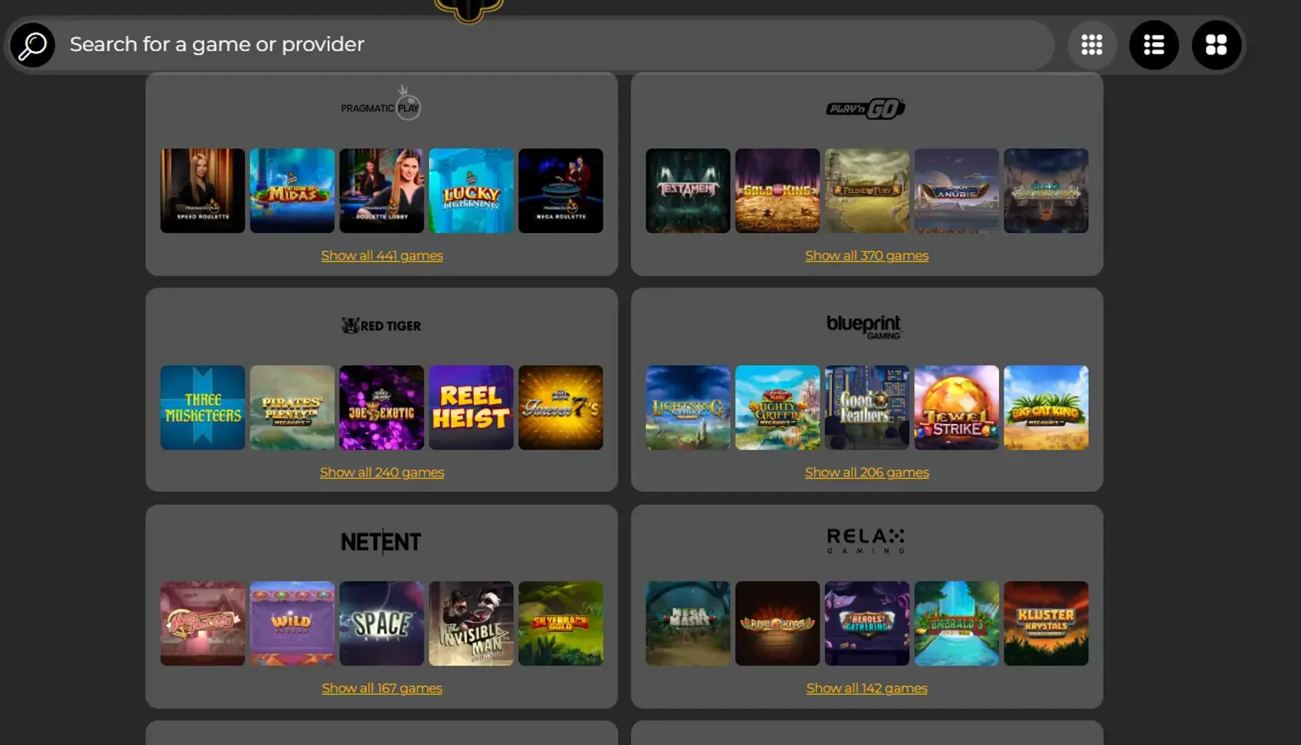 Grand Ivy casino game providers