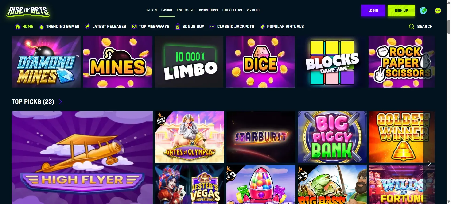 Rise of bets game selection