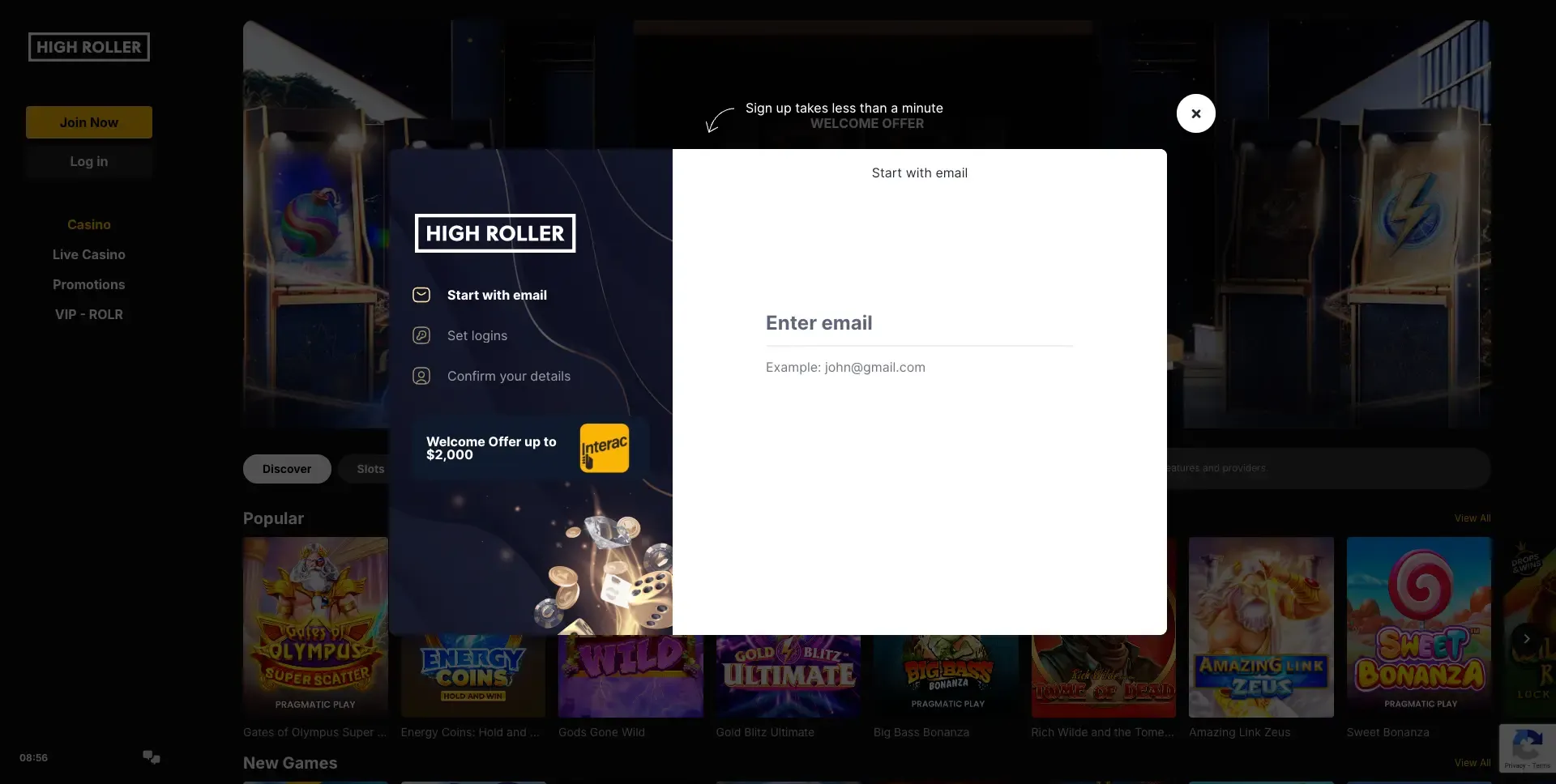 Highroller enter email