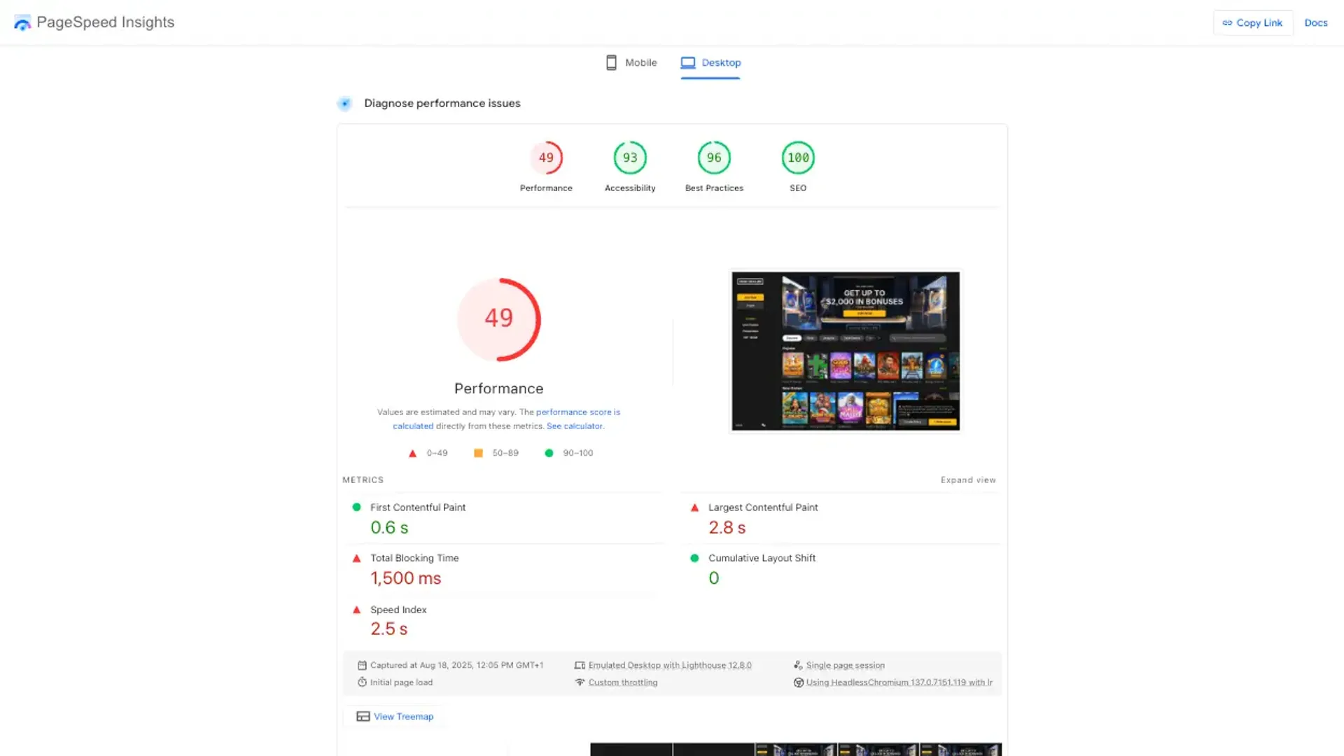 Highroller casino page speed