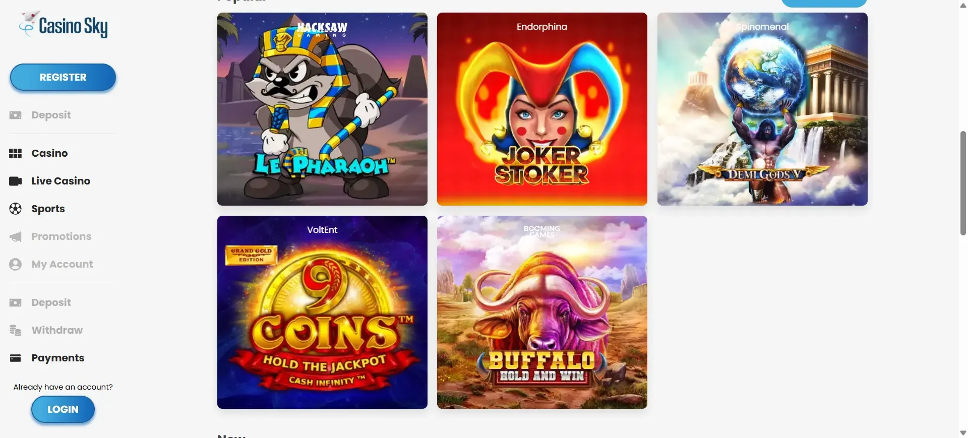 Games at Sky Casino