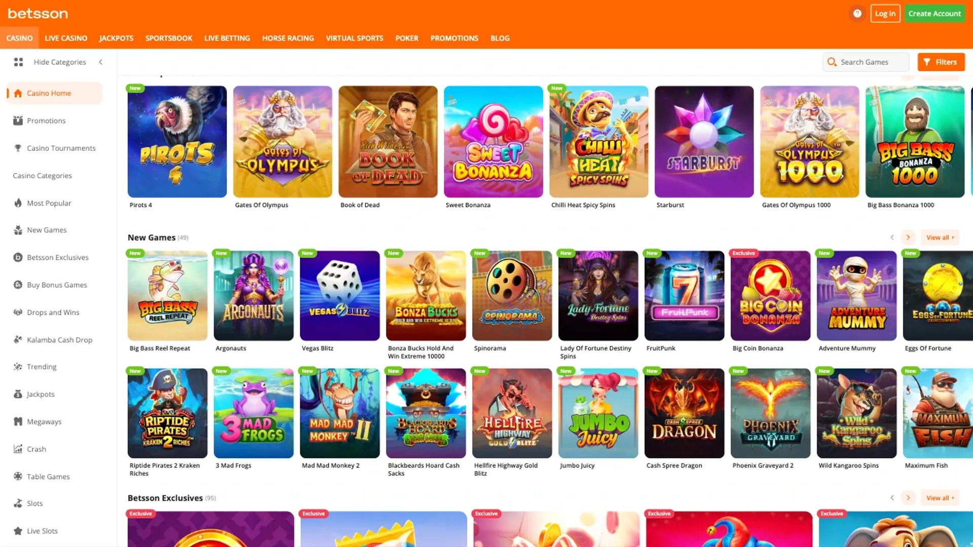 Betsson casino game selection