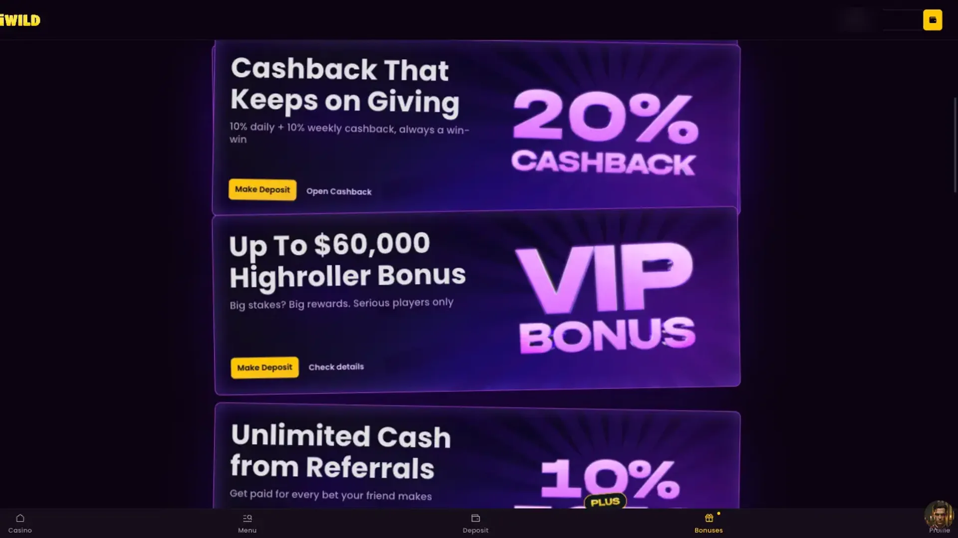 iWild casino bonuses