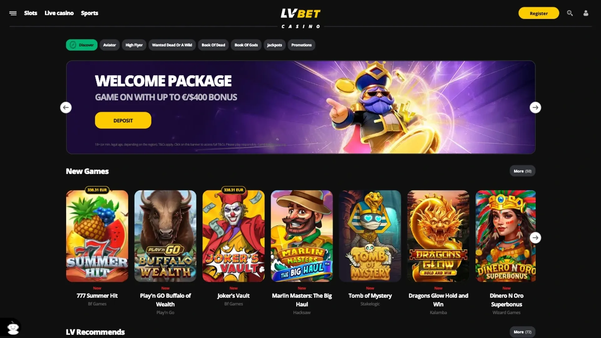 LV BET game selection