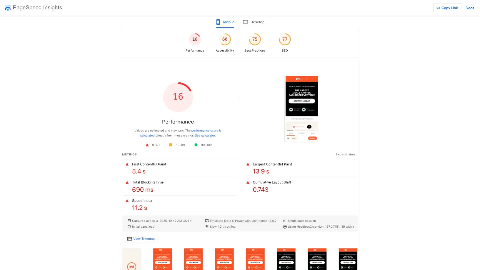 Koi Casino page speed