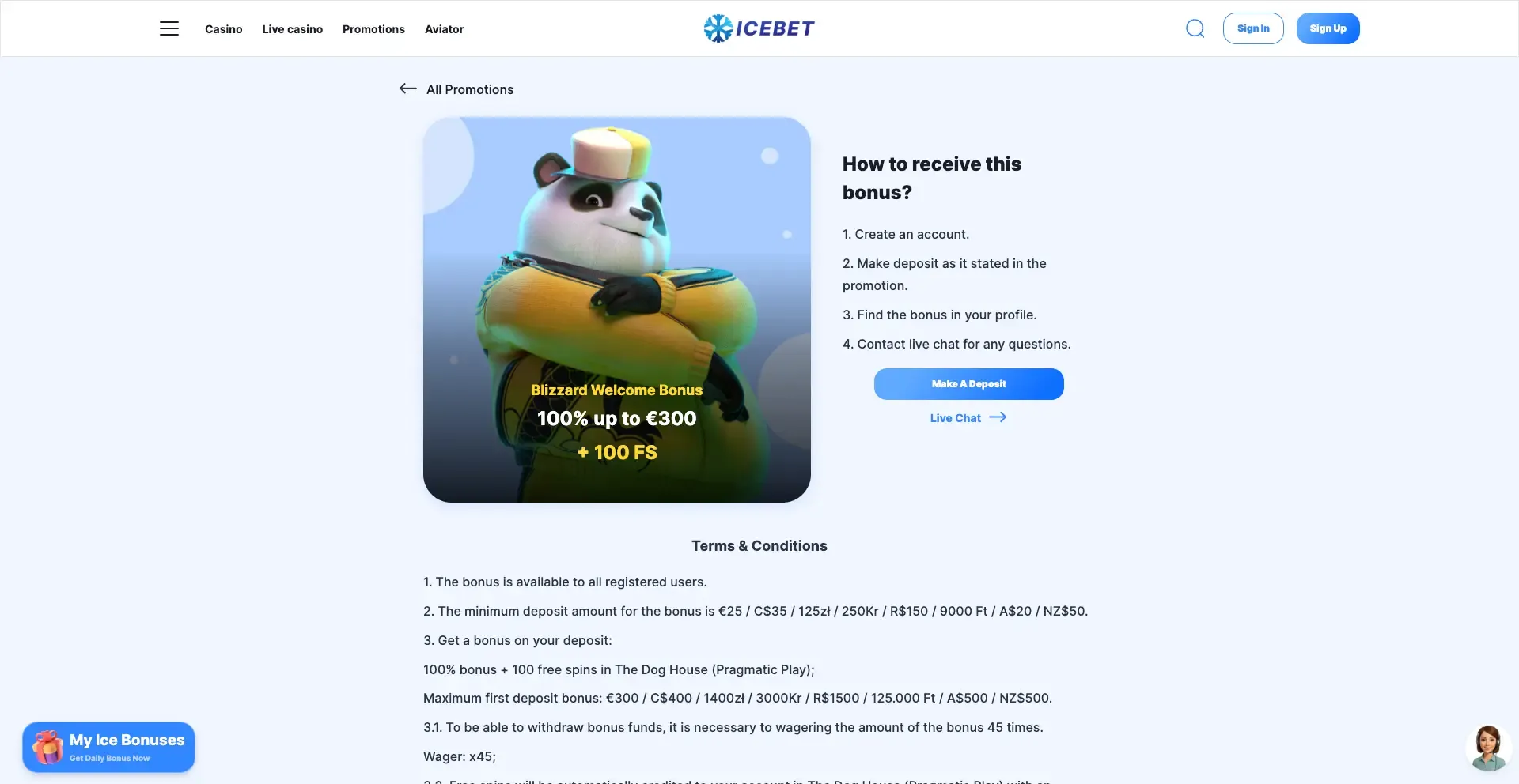 Icebet casino bonus