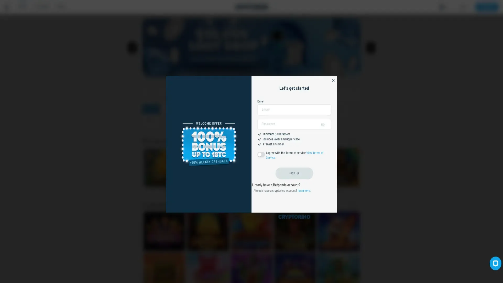 Cryptorino sign up offer