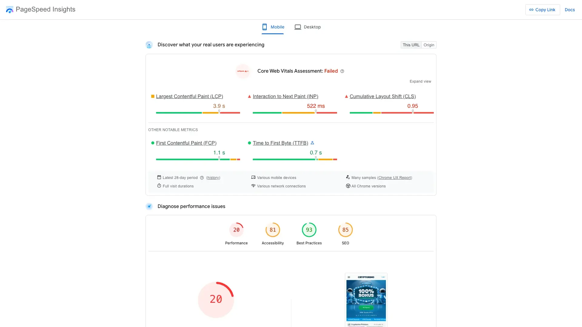 Cryptorino casino site performance