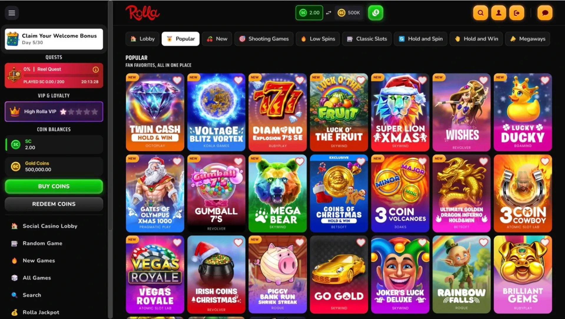 Game lobby at Rolla