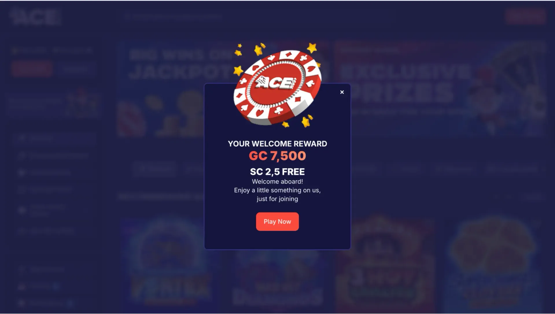 Ace Casino Welcome reward