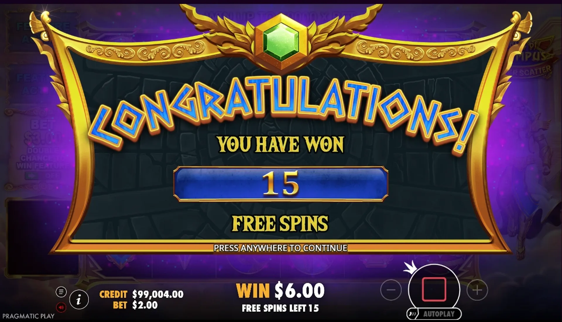 Función de giros gratis en Gates of Olympus Super Scatter