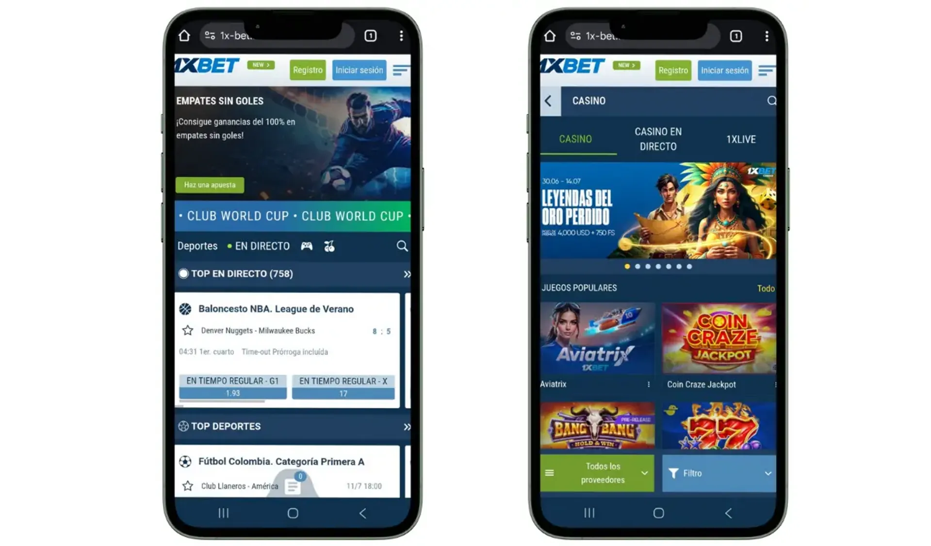 Así se ve 1xbet desde un teléfono móvil