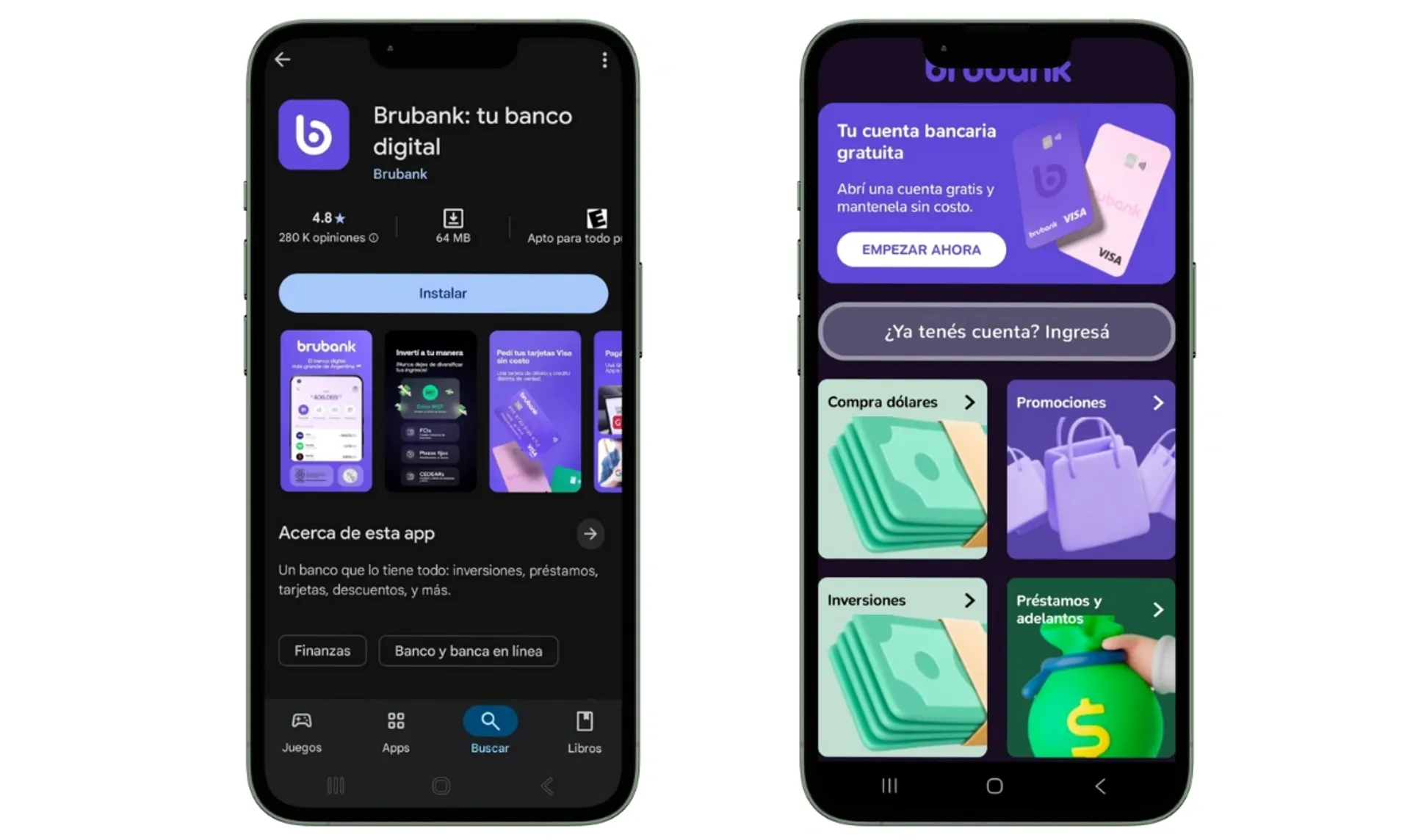 Captura del proceso de descarga de la app de Brubank en Argentina